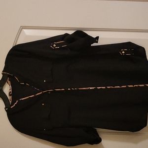 Calvin Klein black top trimmed in Leopard with gold button detail sz M